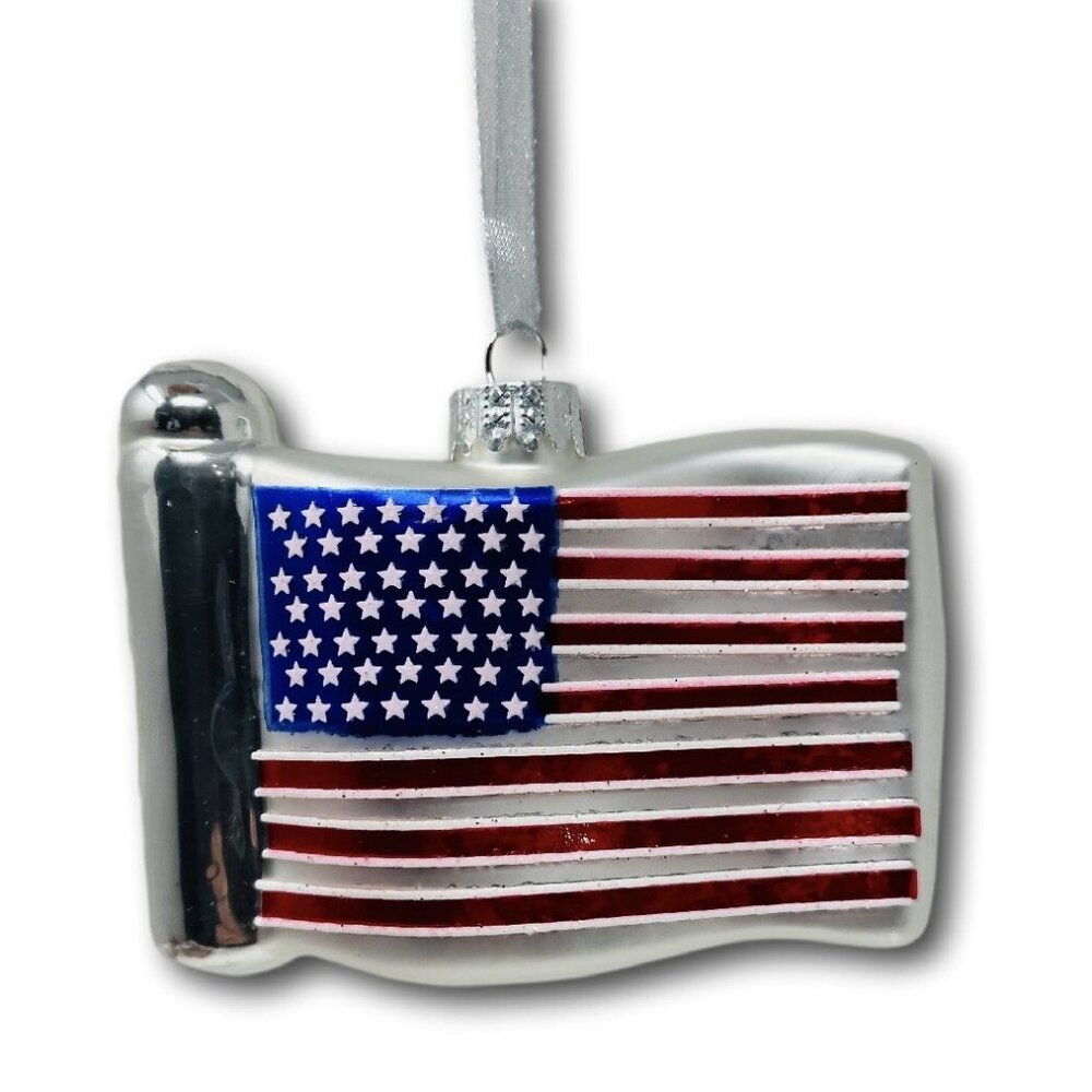 American Flag Glass USA Christmas Holiday Ornament Sleigh Hill